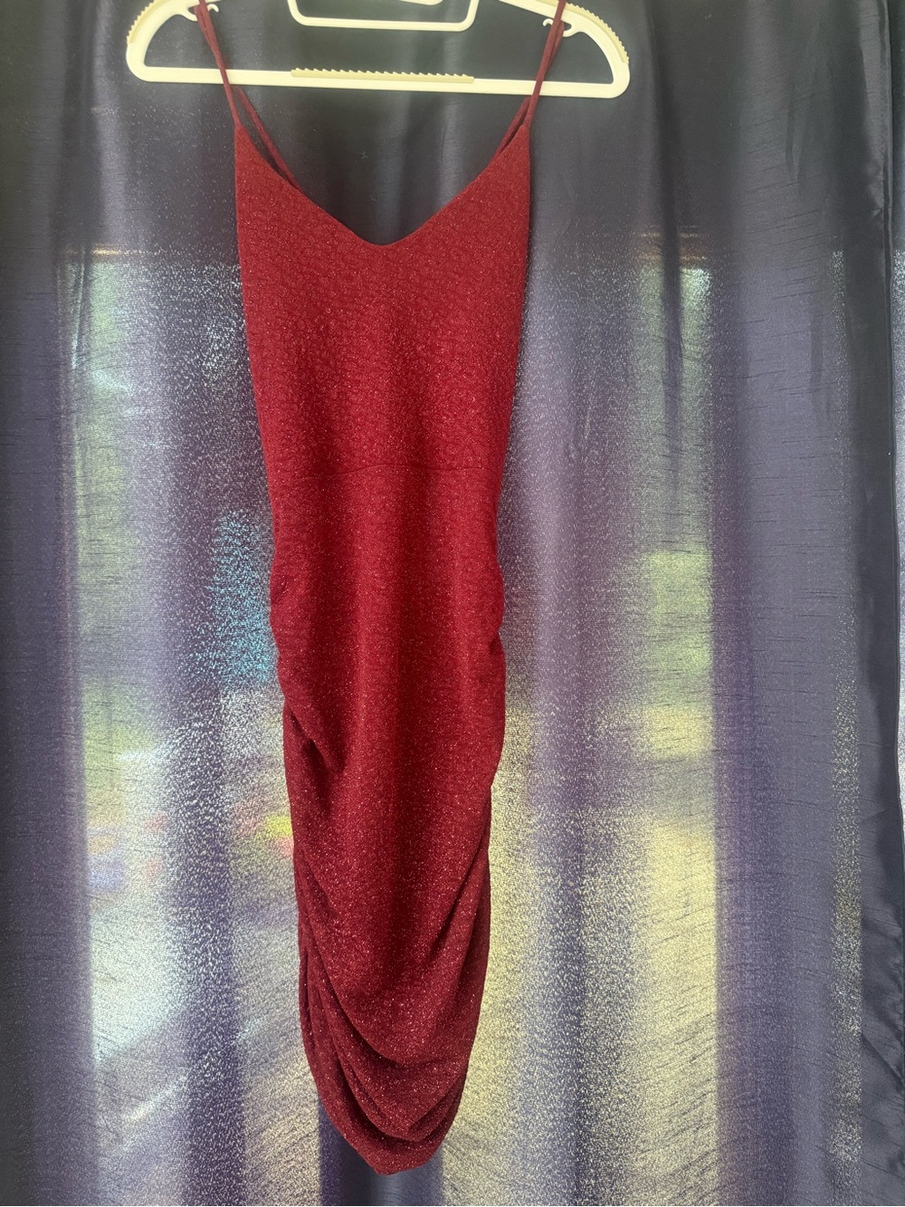 Windsor Shimmering Red Spaghetti-Strap Midi Dress